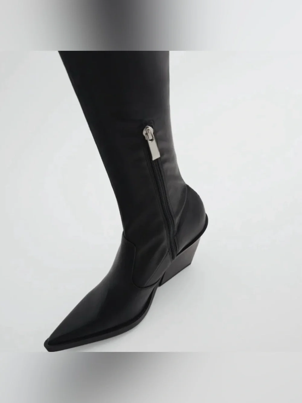 Zara black over-the-knee pointed-toe boots (Western/cowboy)